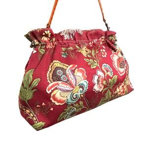 Isabella Fiore beaded Shoulder bag purse multicolor floral & tan leather trim